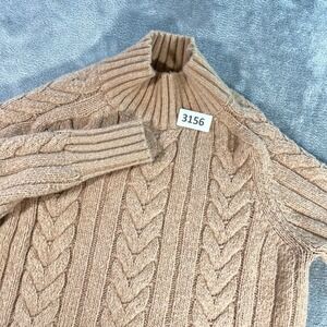Ann Taylor Sweater Womens M Tan Cable Knit Mock Neck Wool Blend Pullover 599606
